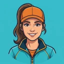 Illustrated angler with a ponytail, orange cap and teal jacket