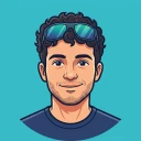 Illustrated angler with curly hair and sunglasses pushed up on top